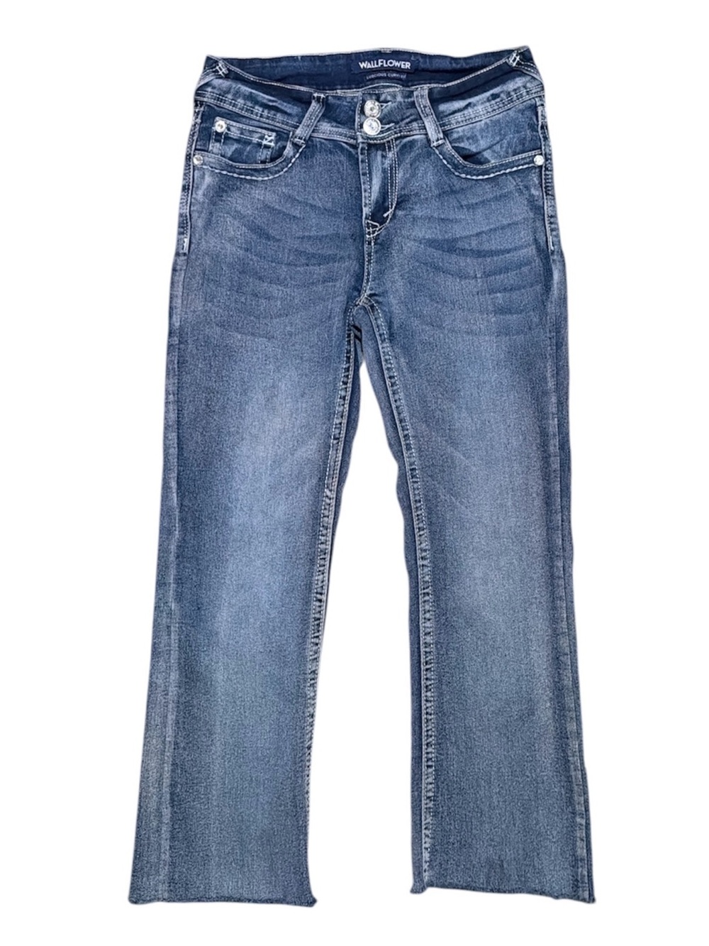 Wallflower Luscious Curvy Fit Cropped Jeans Size 7 Raw Hem Stretch Embroidered